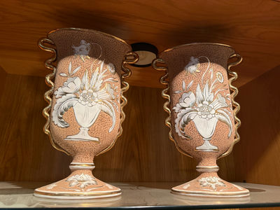 Pair of decorative ceramic vases with floral relief - Image 1 of 3