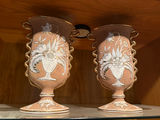 Pair of decorative ceramic vases with floral relief - thumbnail 1 of 3