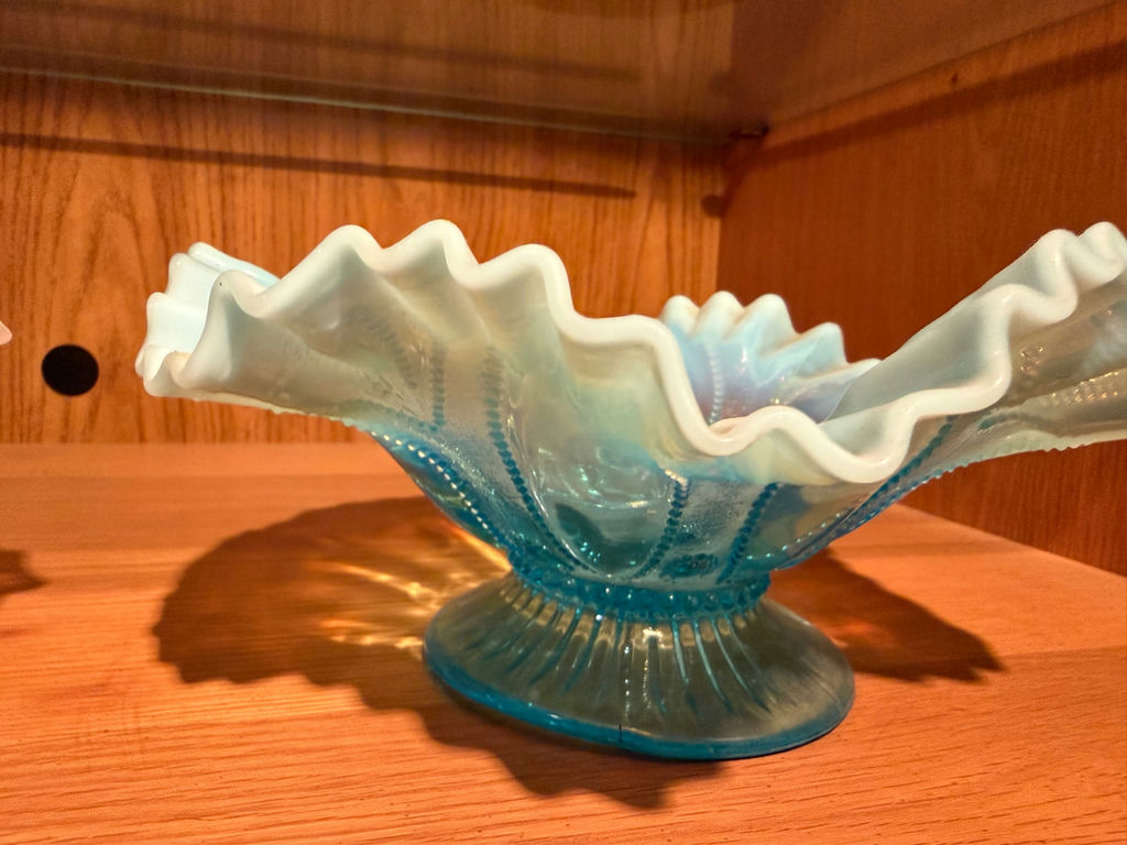 Ruffled-edge glass compote bowls (clear and blue) - image 4 of 5