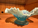Ruffled-edge glass compote bowls (clear and blue) - thumbnail 4 of 5