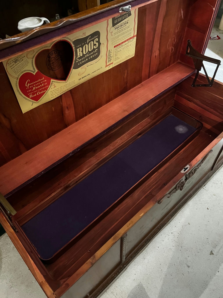 Antique wooden blanket chest with inlaid lid - image 1 of 4