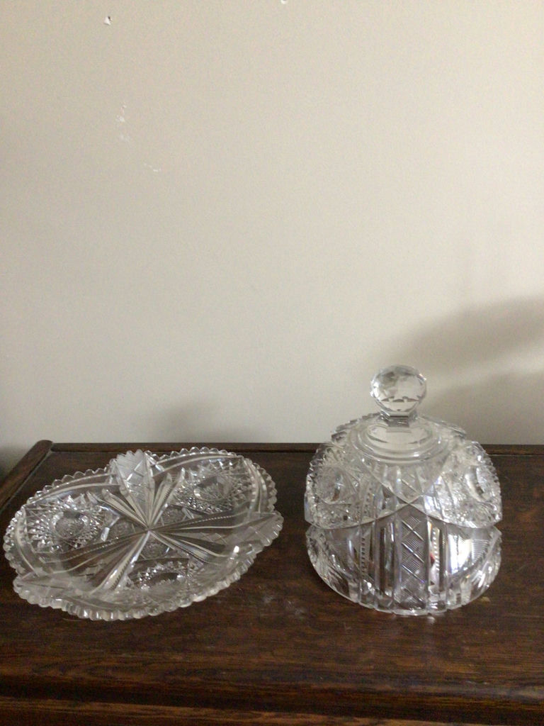 Crystal glass lidded dish with matching plate - image 2 of 2