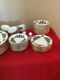 Holly-pattern porcelain dinnerware set with gold trim - thumbnail 3 of 5