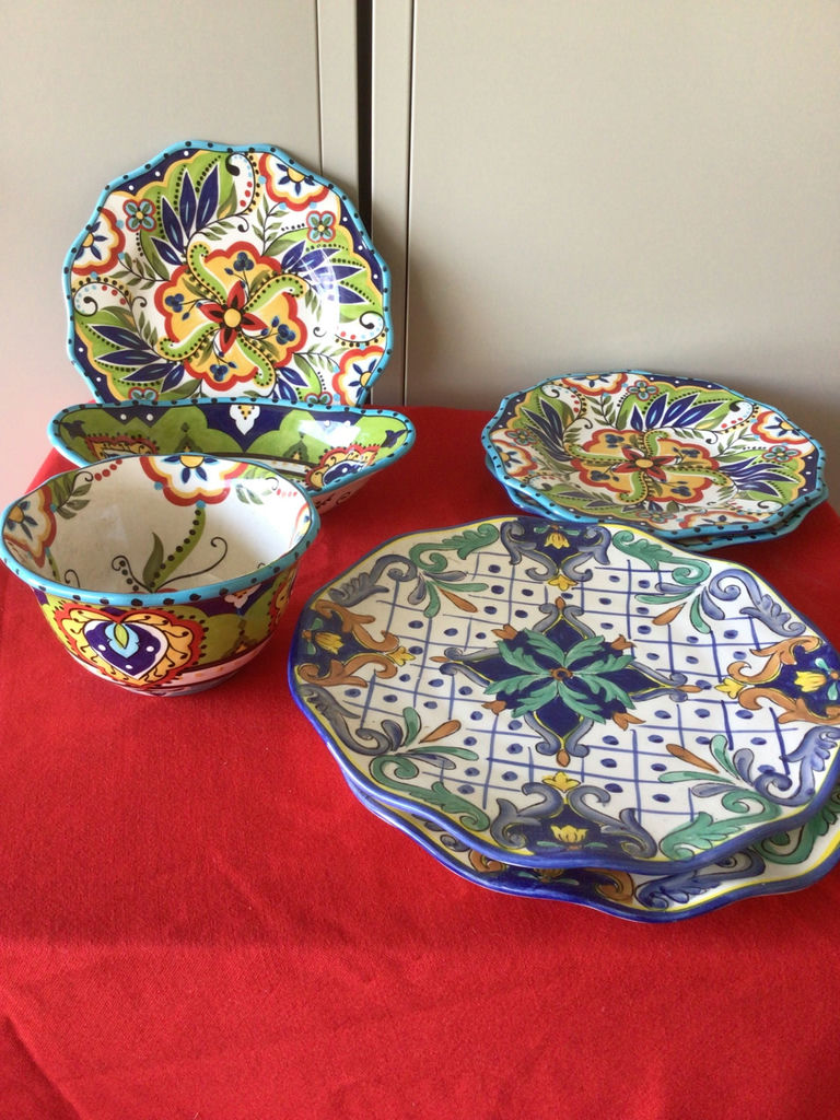 Colorful hand-painted ceramic bowls and plates - image 1 of 3