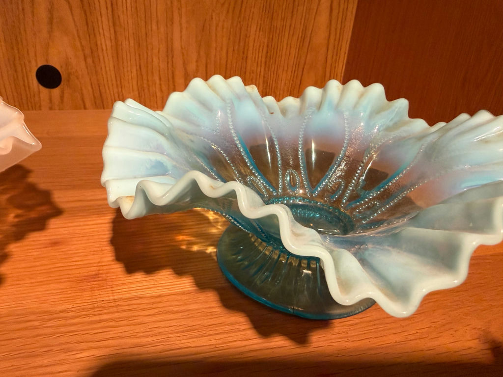 Ruffled-edge glass compote bowls (clear and blue) - image 3 of 5