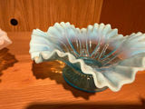 Ruffled-edge glass compote bowls (clear and blue) - thumbnail 3 of 5