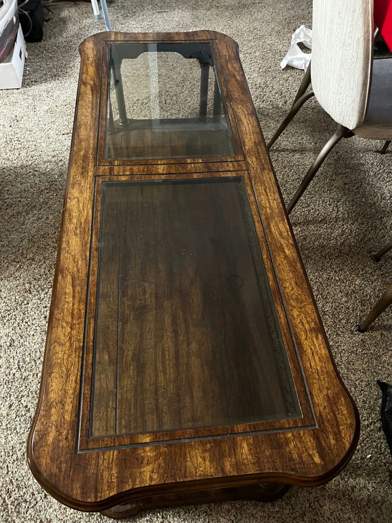 Wooden coffee table with glass inlays - image 1 of 2