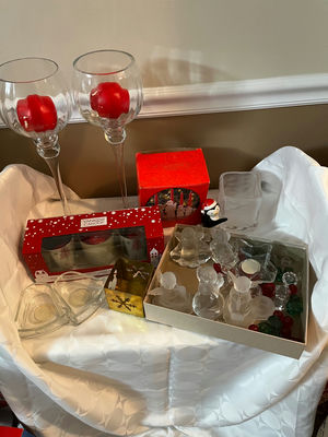 Christmas Glass Candle Holders and Ornaments - Image 1 of 2