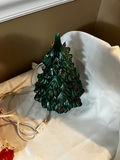 Green Ceramic Christmas Tree with Lights and Small Red-Clad Figurine - thumbnail 2 of 2