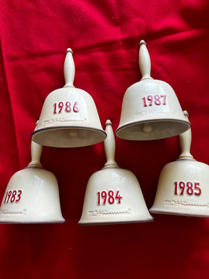 Set of five vintage ceramic bells with year marks 1983–1987 - Image 1 of 2