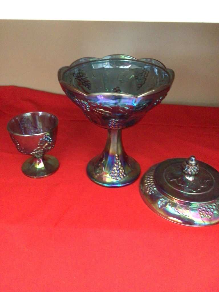 Iridescent glass compote with lid and matching goblet - image 2 of 2