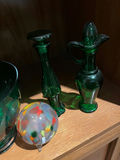 Green glass decor set with bowl, vases, and orb - thumbnail 3 of 3