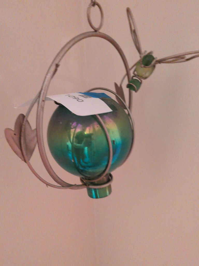 Hanging Glass Orb and Metal Hummingbird Decor - image 3 of 5