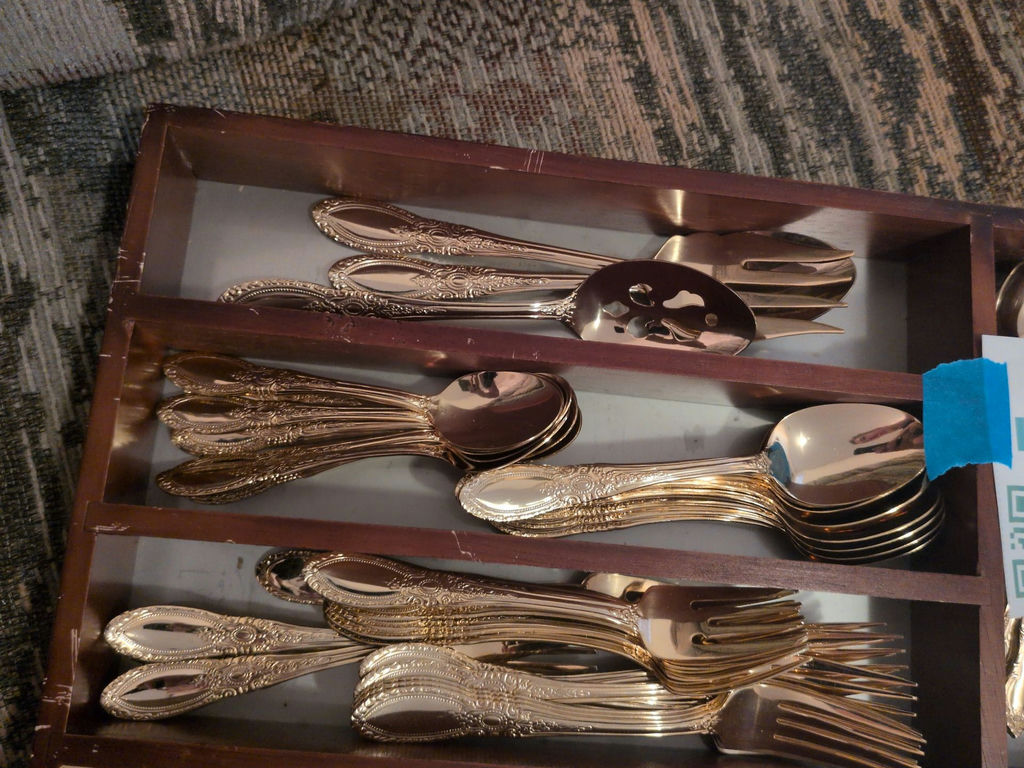 Gold-Tone Flatware Set with Wooden Organizer Tray - image 2 of 7