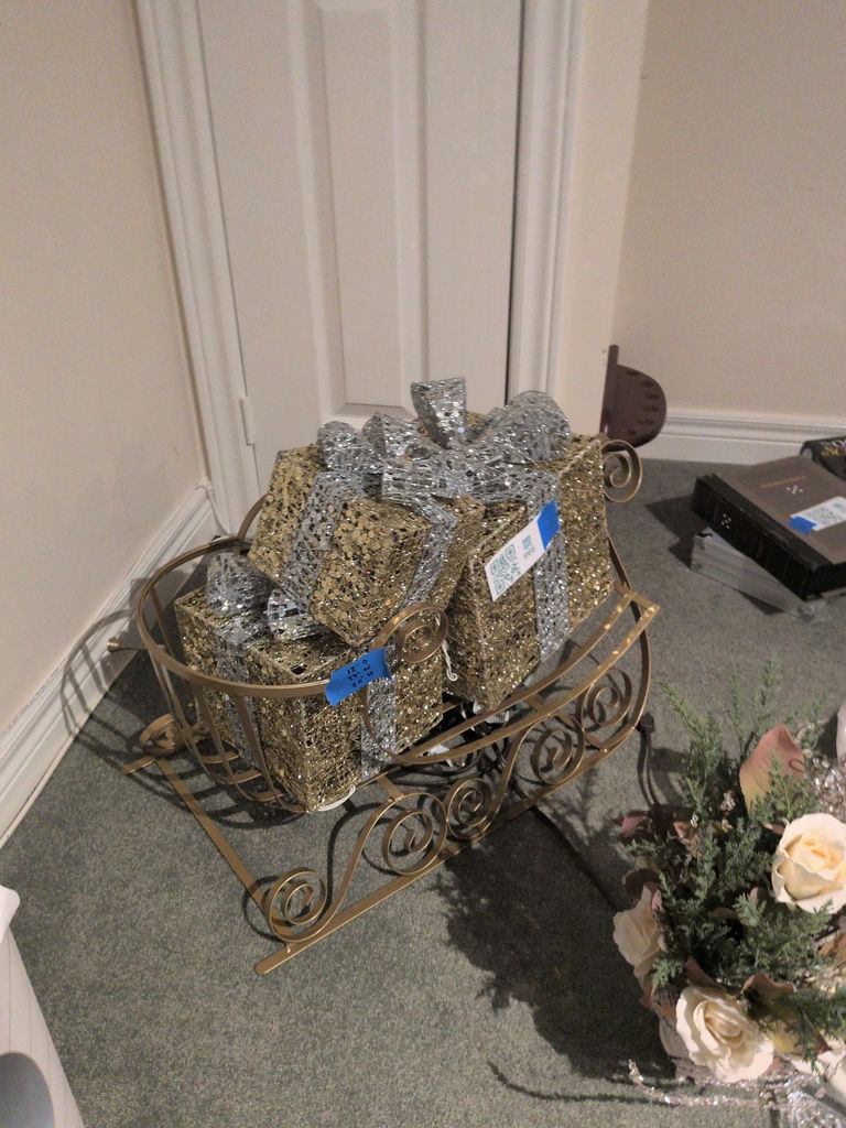 Lighted Gift Box Decorations in Metal Sleigh - image 2 of 5