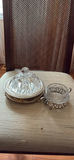Cut Glass Covered Dish and Small Glass Bowl with Silver-Tone Holders - thumbnail 1 of 11