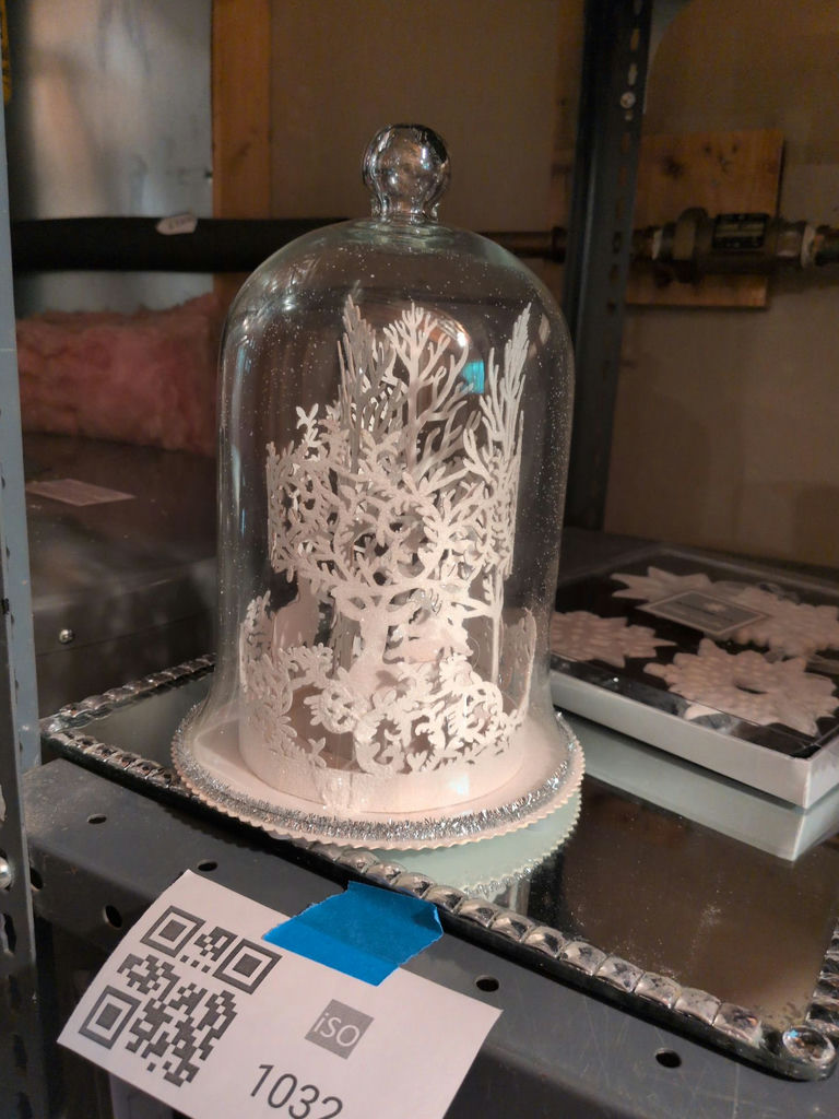 Decorative Glass Cloche, Snowflake Ornaments, and Mirrored Tray - image 2 of 5
