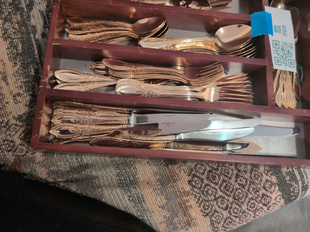 Gold-Tone Flatware Set with Wooden Organizer Tray - image 3 of 7