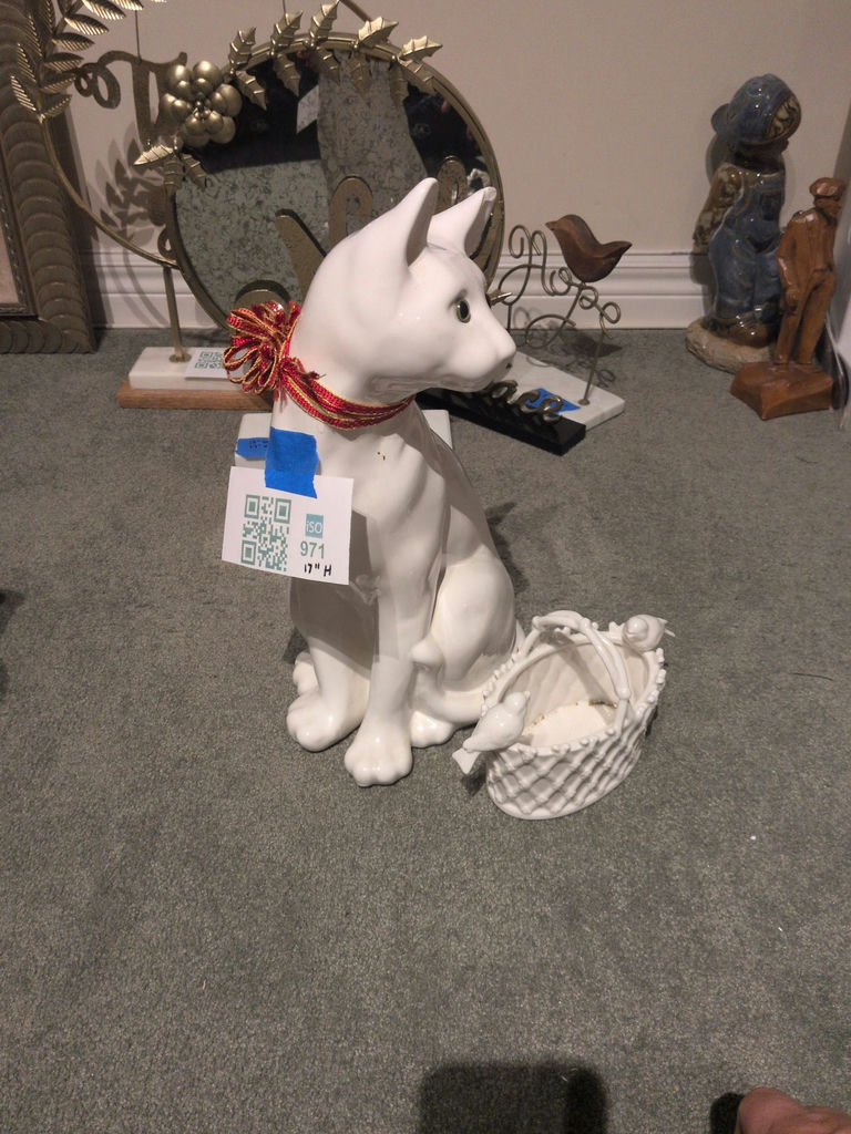 White Ceramic Cat Figurine and Victorian Bird Gracie China Basket - image 1 of 5