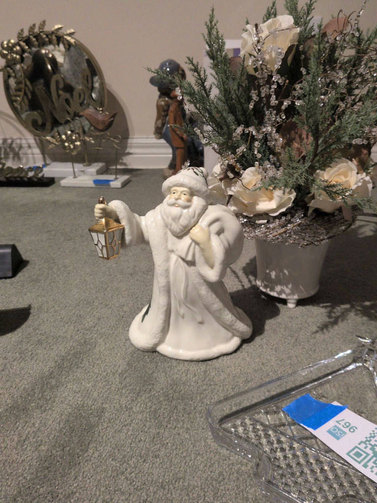 Holiday Decorative Arrangements, Santa Figurine, and Glass Tree Dish - image 4 of 7