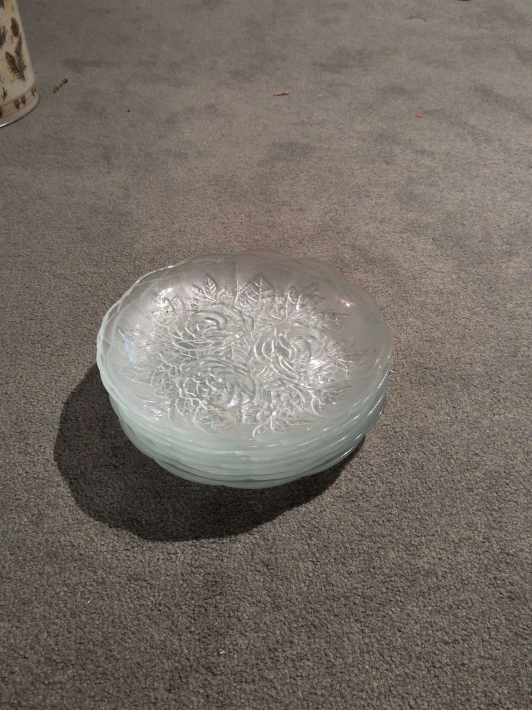 Set of Frosted Glass Floral Plates with Storage Carrier - image 2 of 5