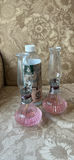 Pair of Pink Glass Oil Lamps with Clear Lamp Oil - thumbnail 1 of 5