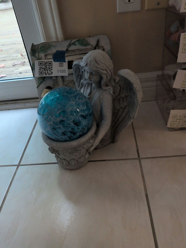 Angel Figurine with Blue Glass Globe and Bird Plaque Decor - image 2 of 4