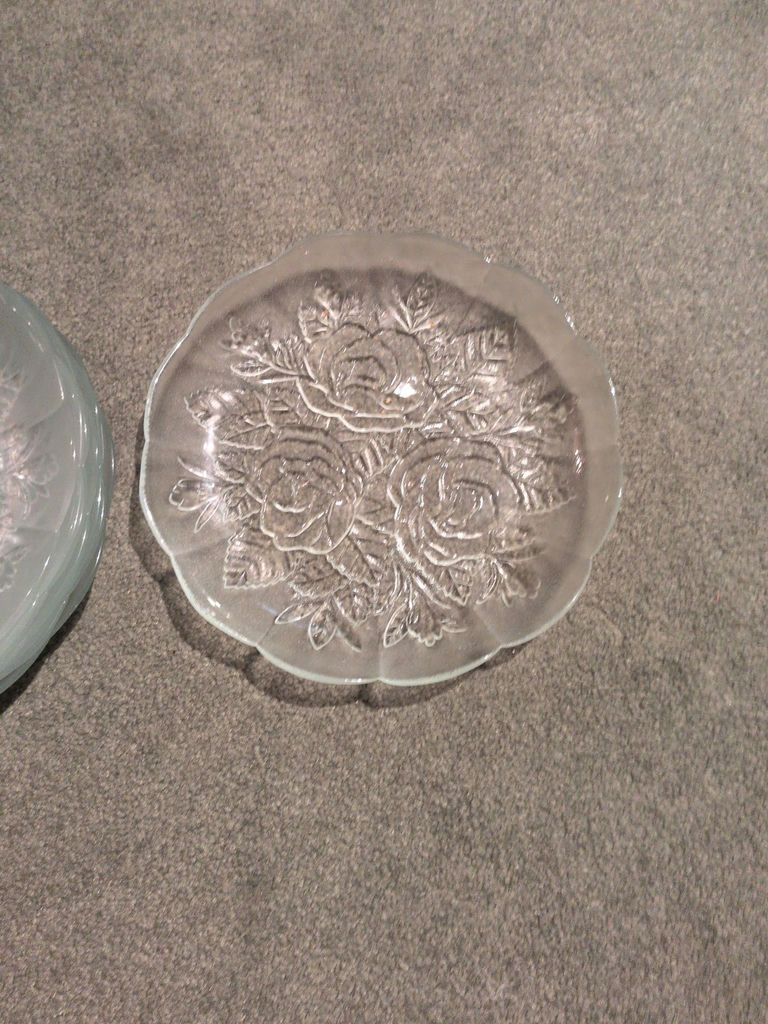 Set of Frosted Glass Floral Plates with Storage Carrier - image 3 of 5