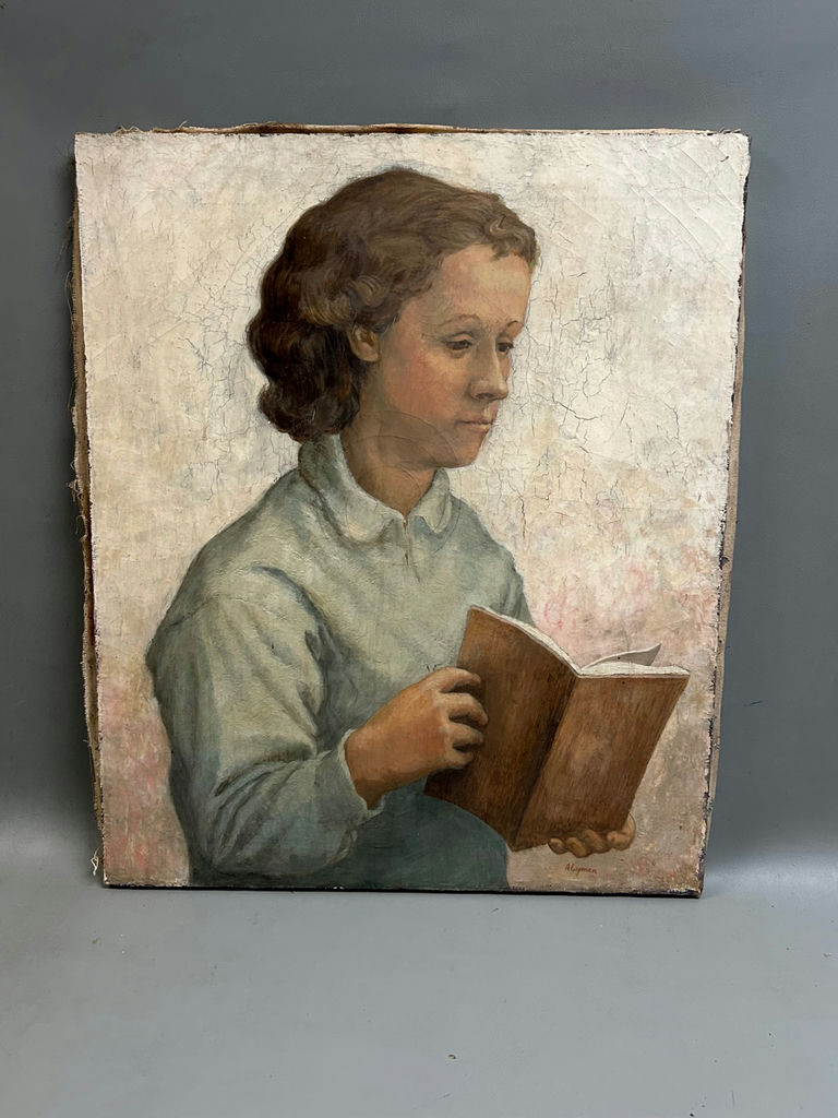 Young Lady Reading a Book Oil Painting - image 1 of 5