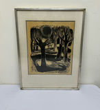 Landscape Woodcut Impressionism Signed  - thumbnail 1 of 5
