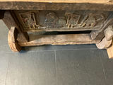 Antique carved wooden settle bench with cushion - thumbnail 9 of 11