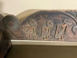 Antique carved wooden settle bench with cushion - thumbnail 11 of 11
