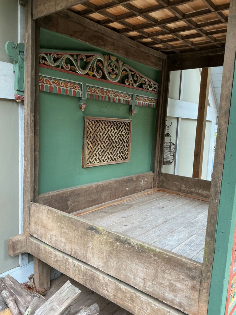 Indonesian Vintage Wood Carved & painted canopy bed - image 7 of 7