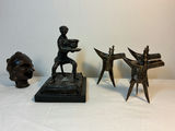 Vintage Bronze Monkey, 3 Antique Chinese Jue, and a carved bust - thumbnail 1 of 12