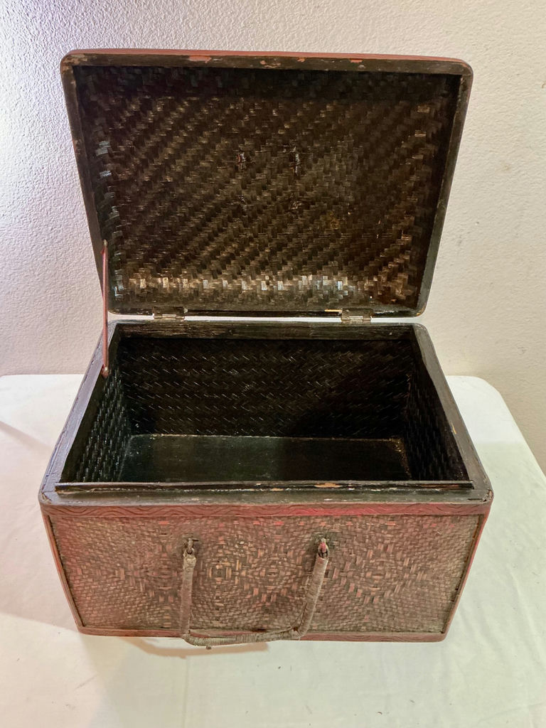 Small Vintage Carved trunk and Wicker basket  - image 9 of 10