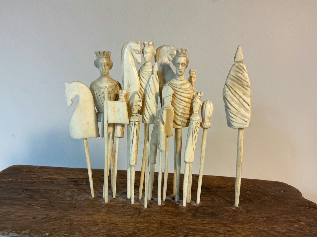 Antique French Carved Bone Chess Pieces - image 2 of 3