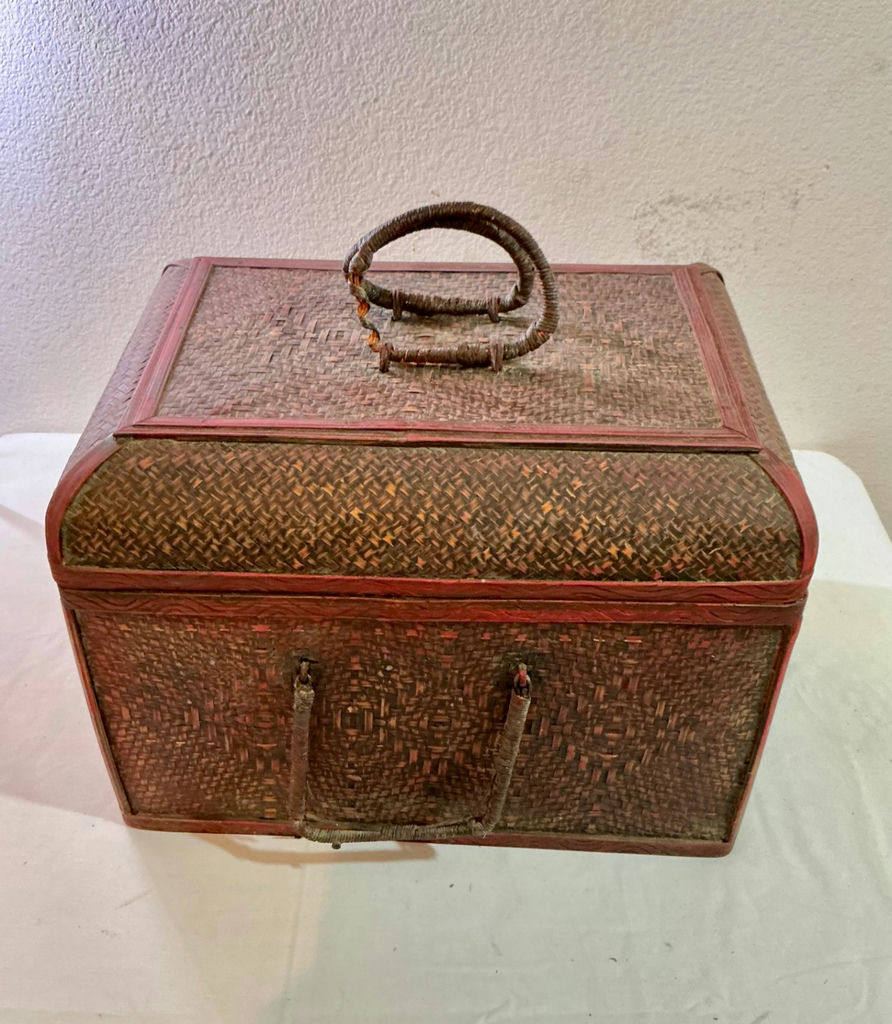 Small Vintage Carved trunk and Wicker basket  - image 7 of 10