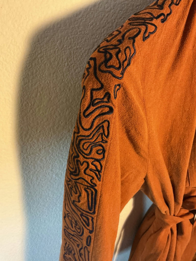 Tekke Turkmen chyrpy coat, and linen wrap dress - image 8 of 8