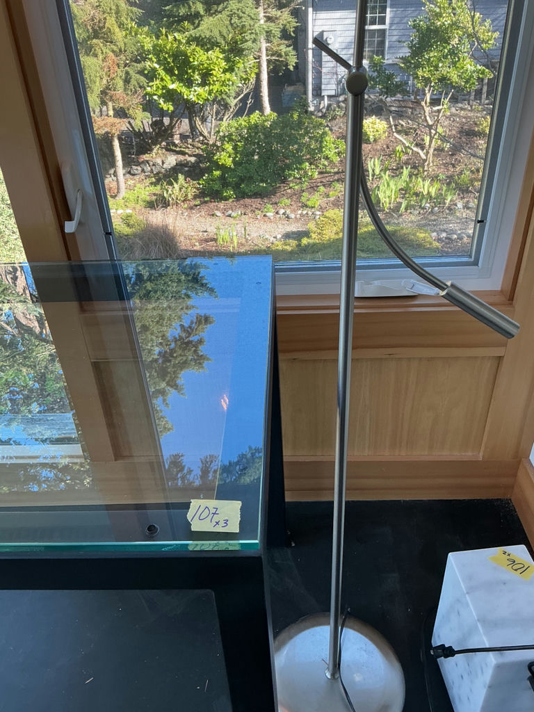 Glass and metal Desk, Floor Lamp, waste basket - image 5 of 6