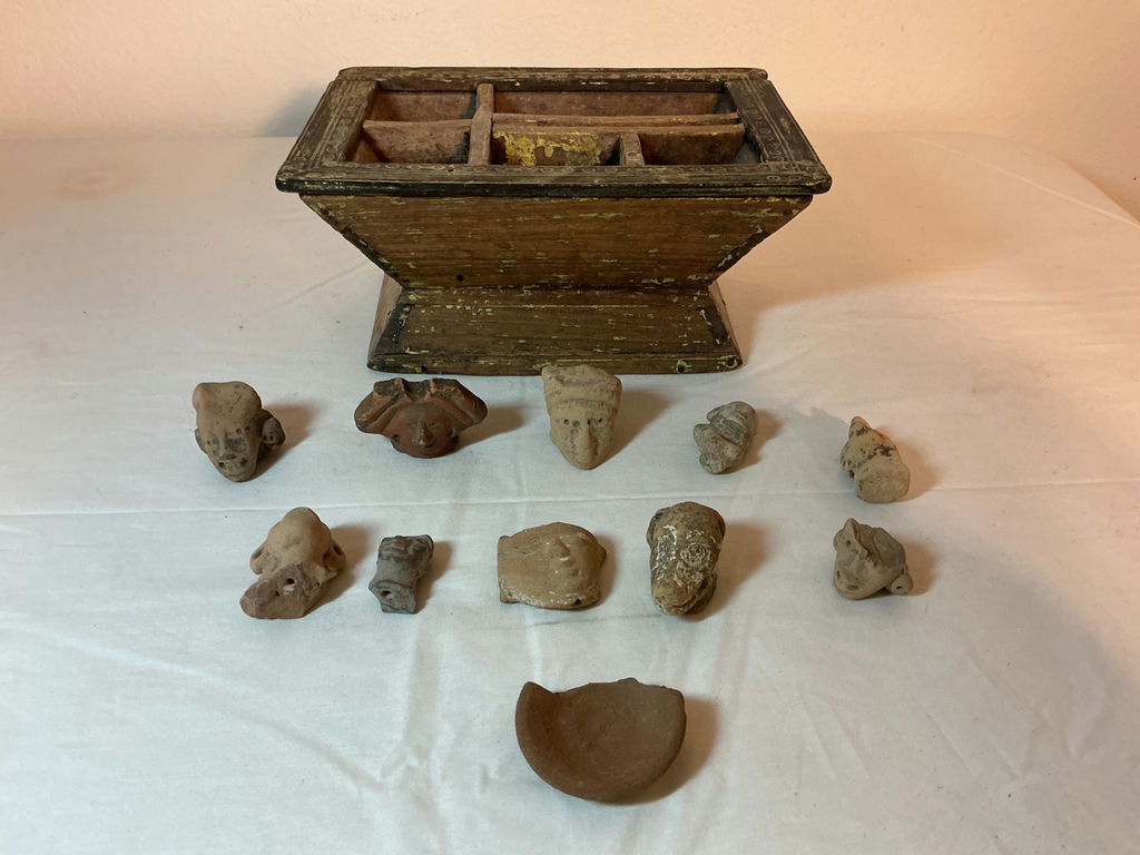 Pre-Columbian Aztec Terra Cotta Figures, wooden box - image 1 of 4