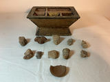 Pre-Columbian Aztec Terra Cotta Figures, wooden box - thumbnail 1 of 4