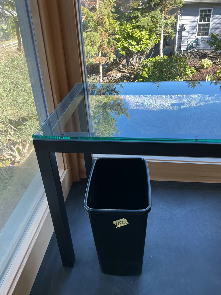 Glass and metal Desk, Floor Lamp, waste basket - image 6 of 6