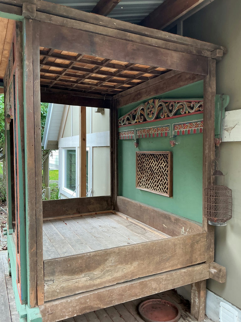 Indonesian Vintage Wood Carved & painted canopy bed - image 2 of 7