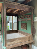 Indonesian Vintage Wood Carved & painted canopy bed - thumbnail 2 of 7