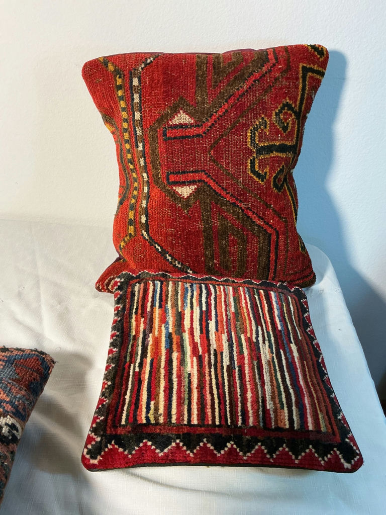 4 vintage Rug covered pillows - image 6 of 7