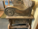 Antique carved wooden settle bench with cushion - thumbnail 8 of 11