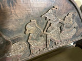 Antique carved wooden settle bench with cushion - thumbnail 5 of 11