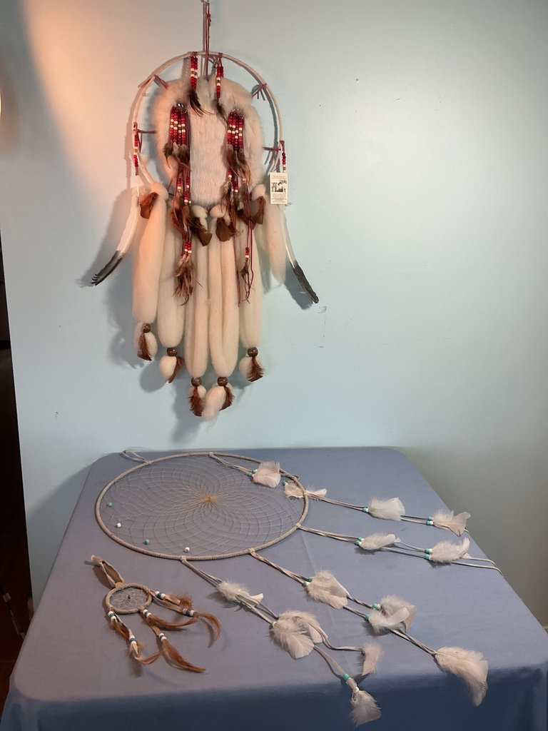 Two handcrafted dreamcatchers with fur, beads and feathers - image 1 of 5