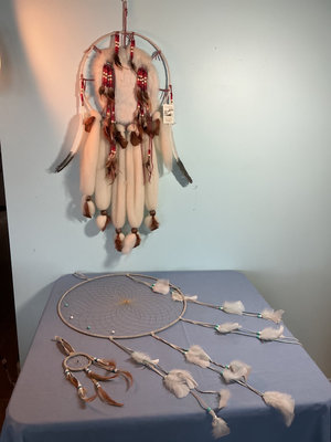 Two handcrafted dreamcatchers with fur, beads and feathers - Image 1 of 5