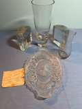 Set of vintage clear glassware and commemorative plate - thumbnail 1 of 7
